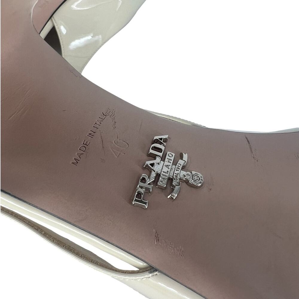 Prada Triangle Logo Patent Leather Slingback Pumps Ivory 40 - Picture 14 of 15